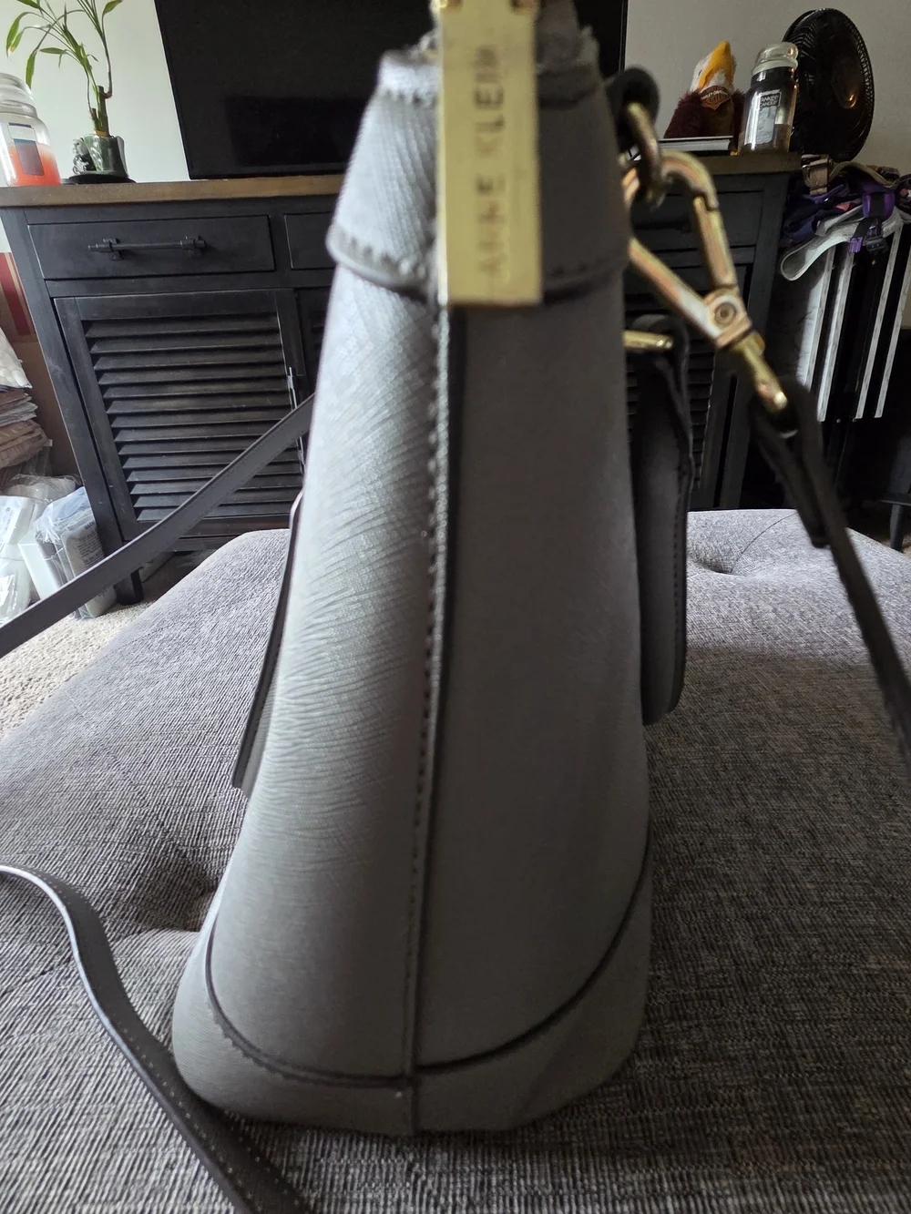 Anne Klein Gray Dome Satchel with Gold-Tone Hardware